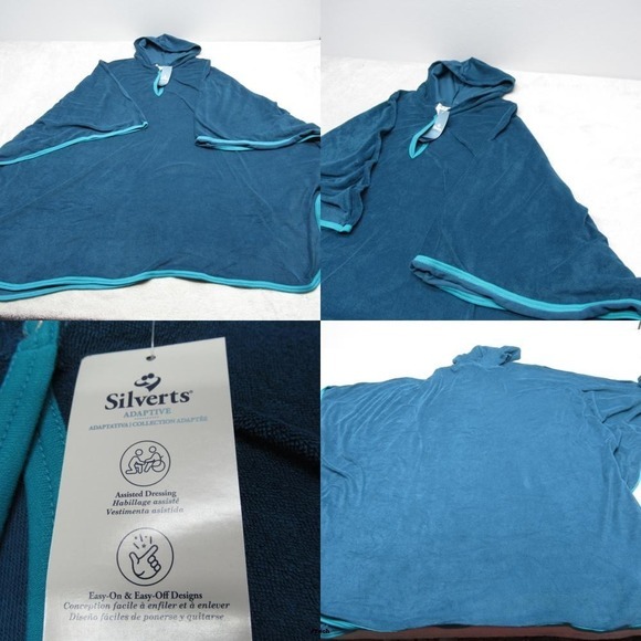 Silverts Assisted‎ Dressing Adaptive Unisex One Size Oversize Blue Hood Gown NEW - Picture 1 of 16